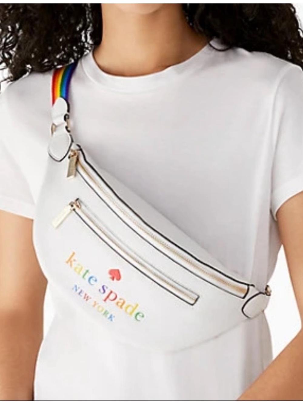 kate spade nwot rainbow pride White pebble leather Crossbody Belt Bag